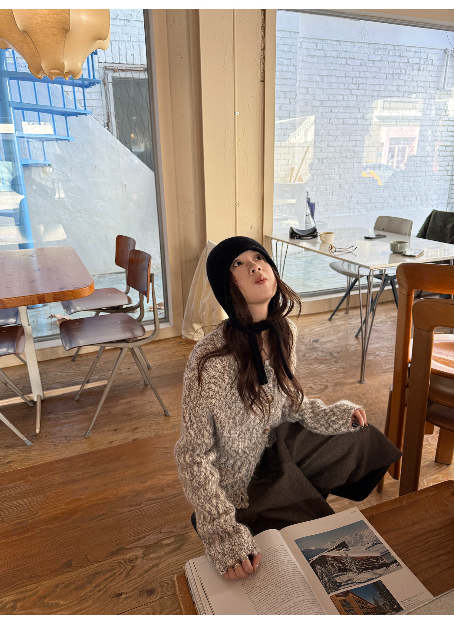 LelyMooch ウール混 ミックス編み ゆるニットカーデ  LEM313