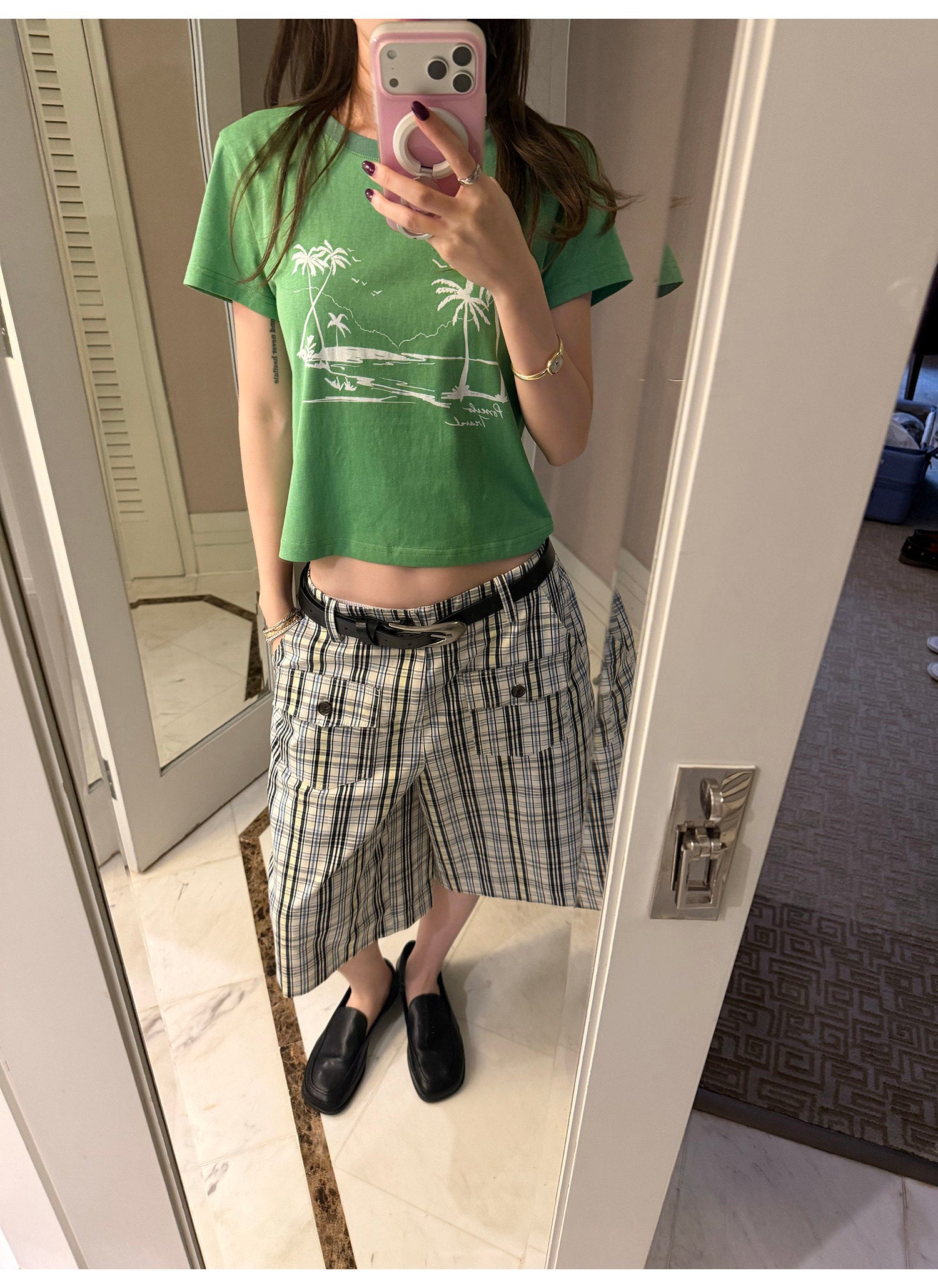 LelyMooch パームツリークロップドTシャツ  LEM376
