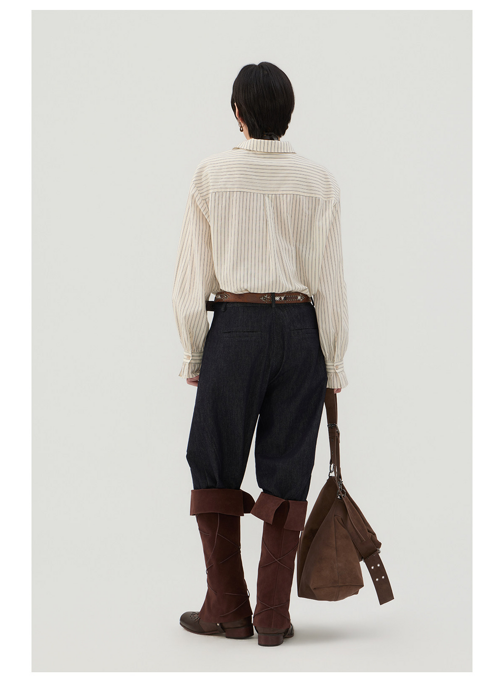 前結びデザイン 縦縞ブラウス  LOM042