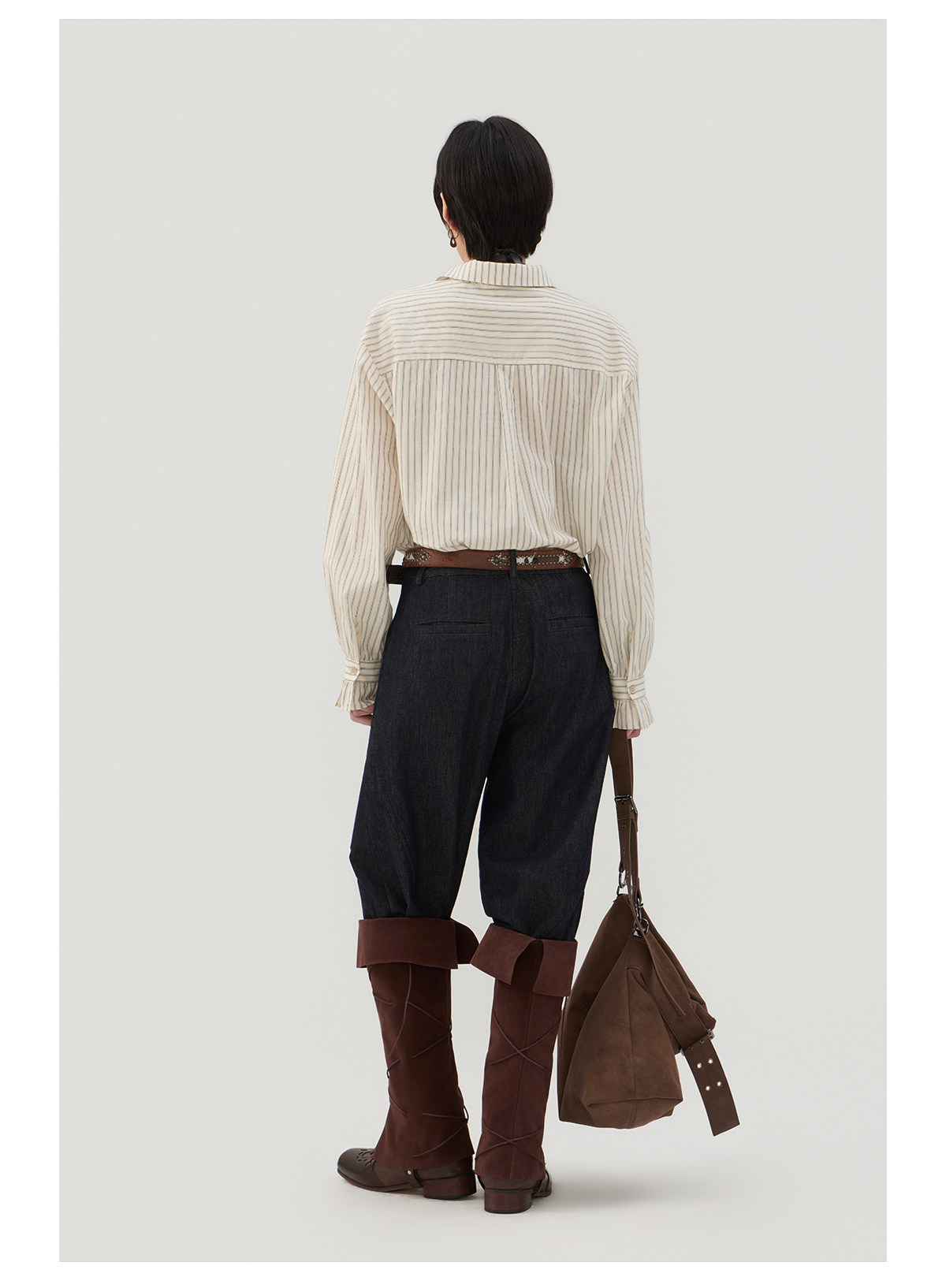 前結びデザイン 縦縞ブラウス  LOM042