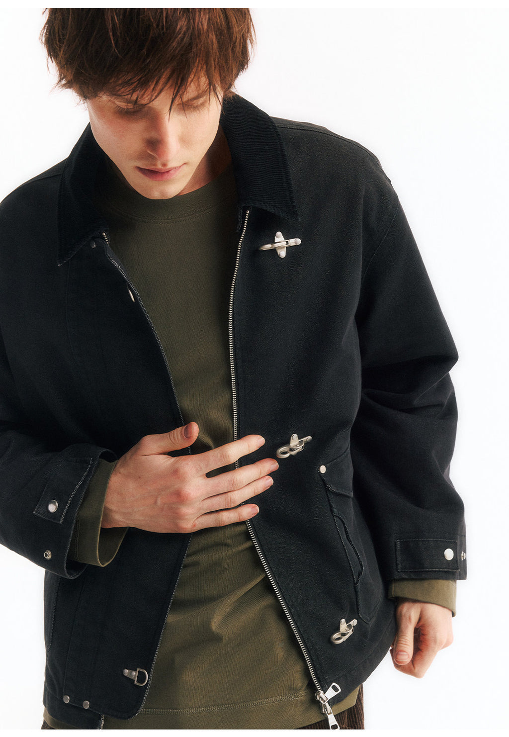 2WAYカラー フライトバックルコーデュロイショートジャケット  LOM045