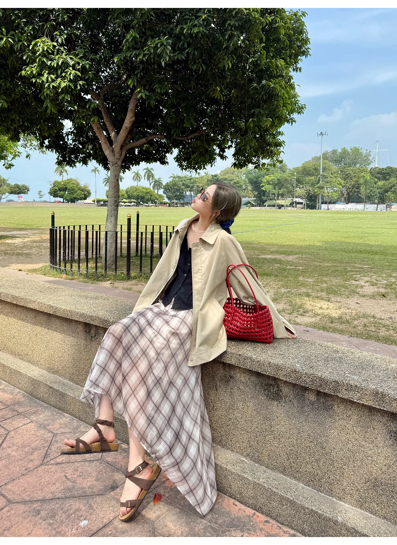 LelyMooch  エレガントフレンチ シフォンチェックスカート  LEM096