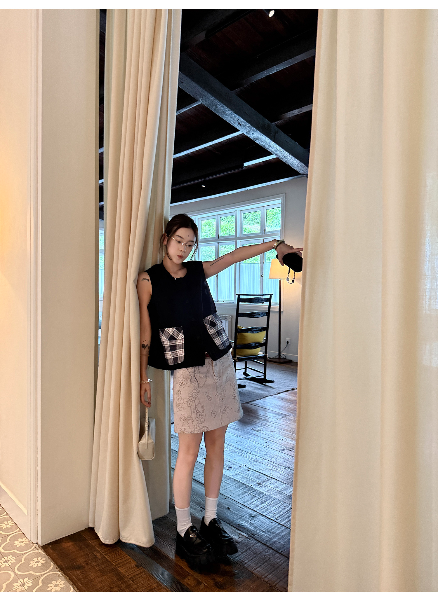 LelyMooch 花柄Aラインコットンスカート 防止めくれ加工！ LEM217