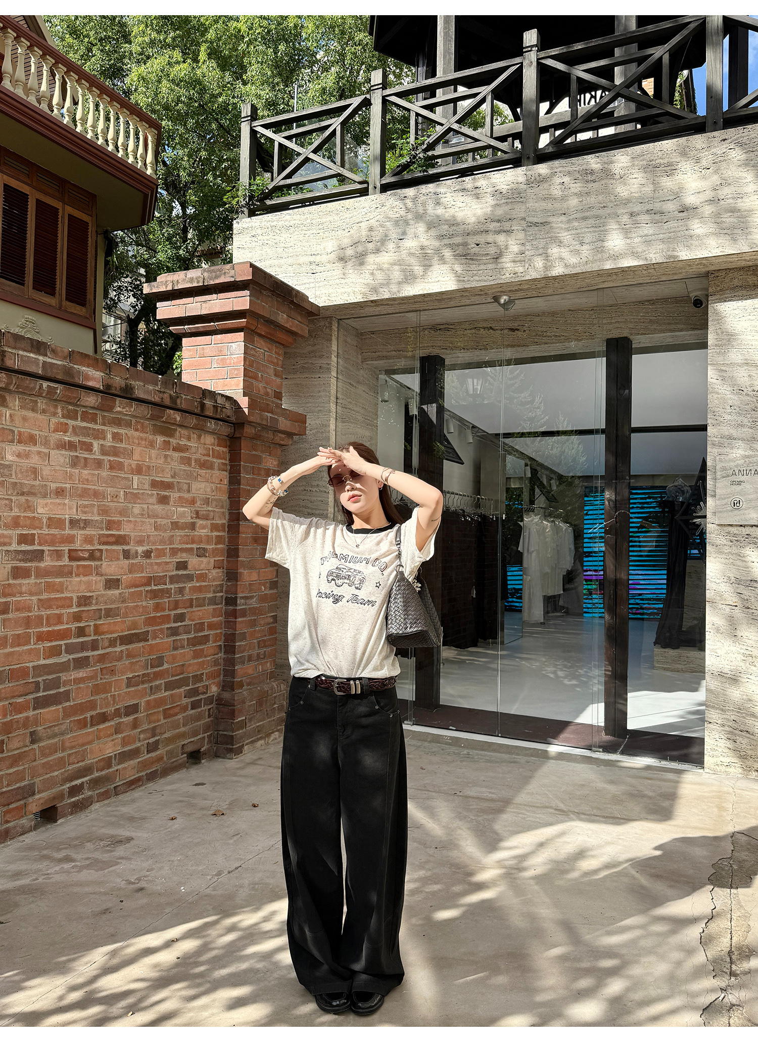 LelyMooch 古着風ブラックスタッズワイドパンツ  LEM215