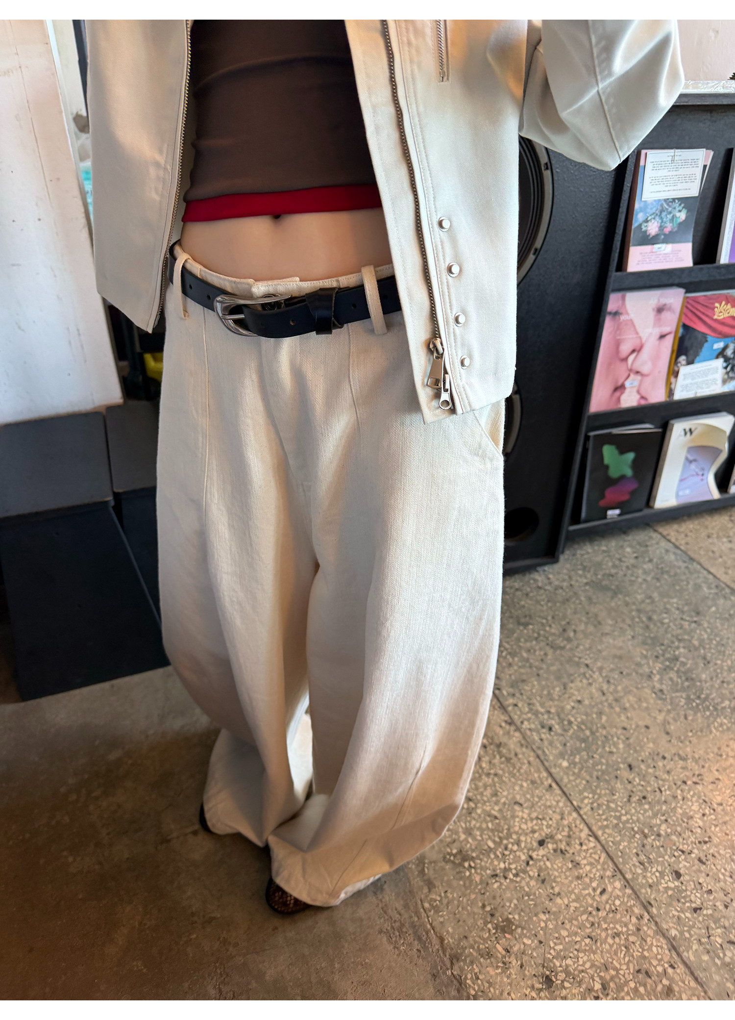 LelyMooch ネップ生地 立体ワイドパンツ  LEM394