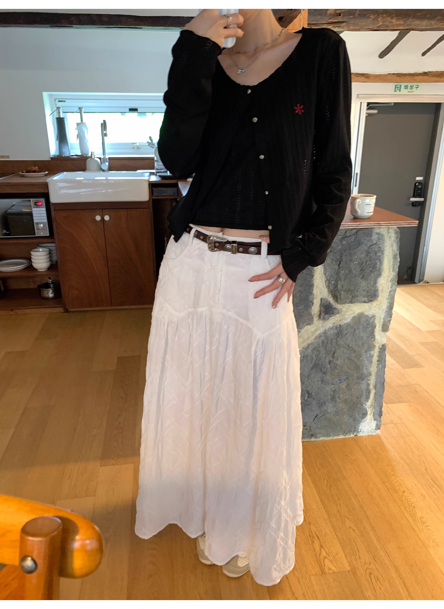 LelyMooch   立体格子柄 ホワイトスカート  LEM040