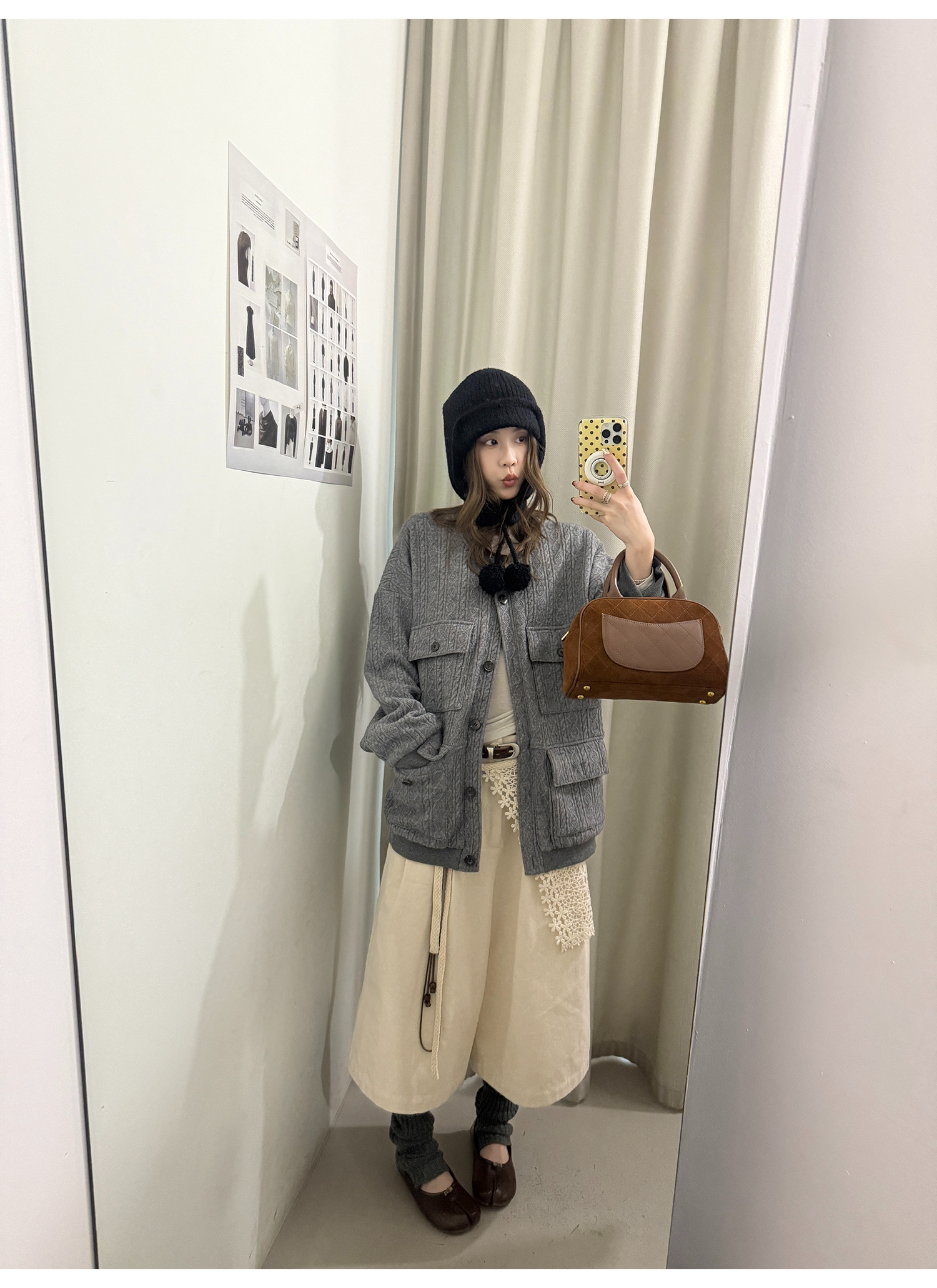 LelyMooch 起毛コットン ベージュクロップドパンツ  LEM255