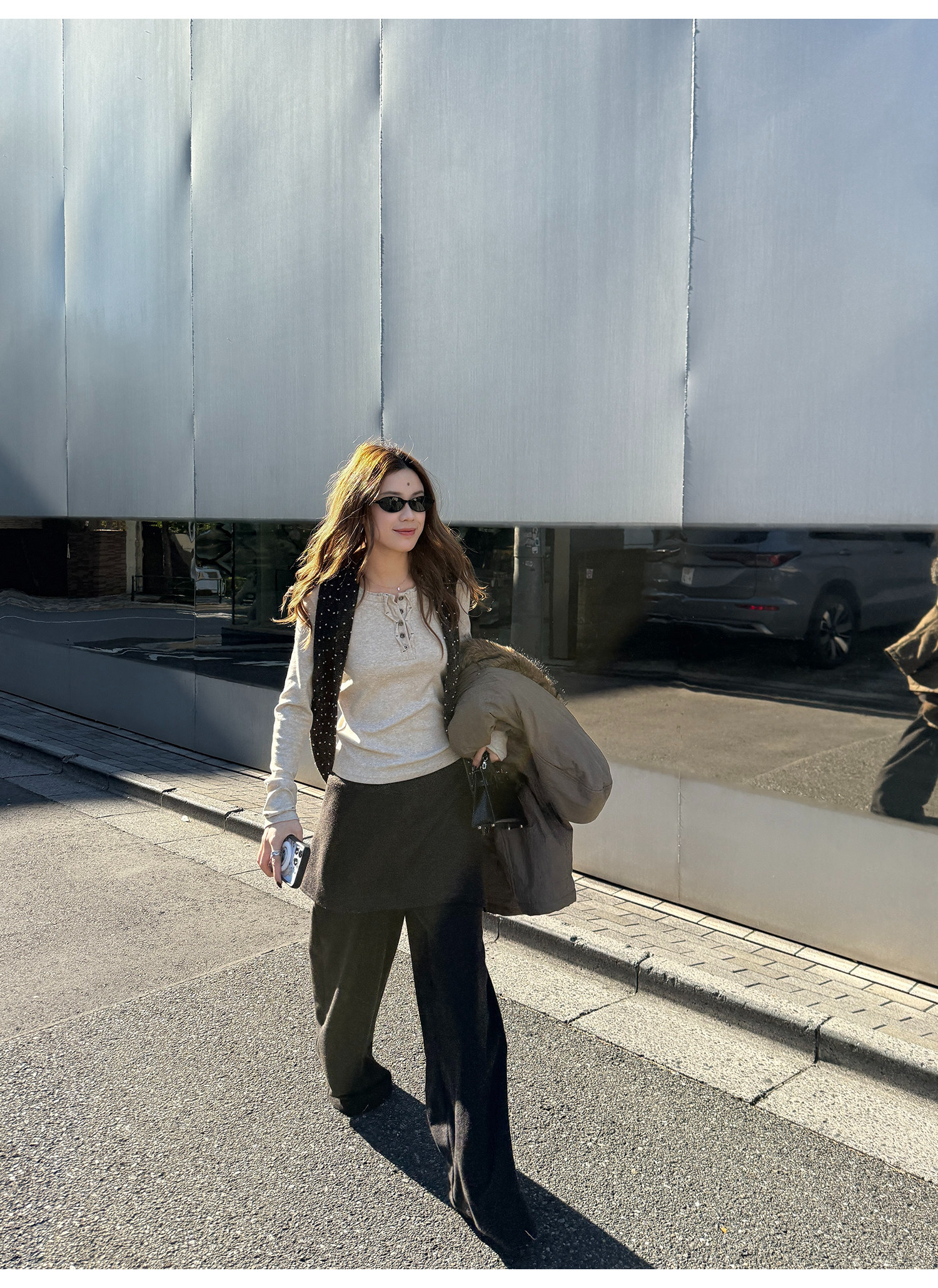 LelyMooch リブ調 ウール風 ヘンリーネックトップス  LEM290