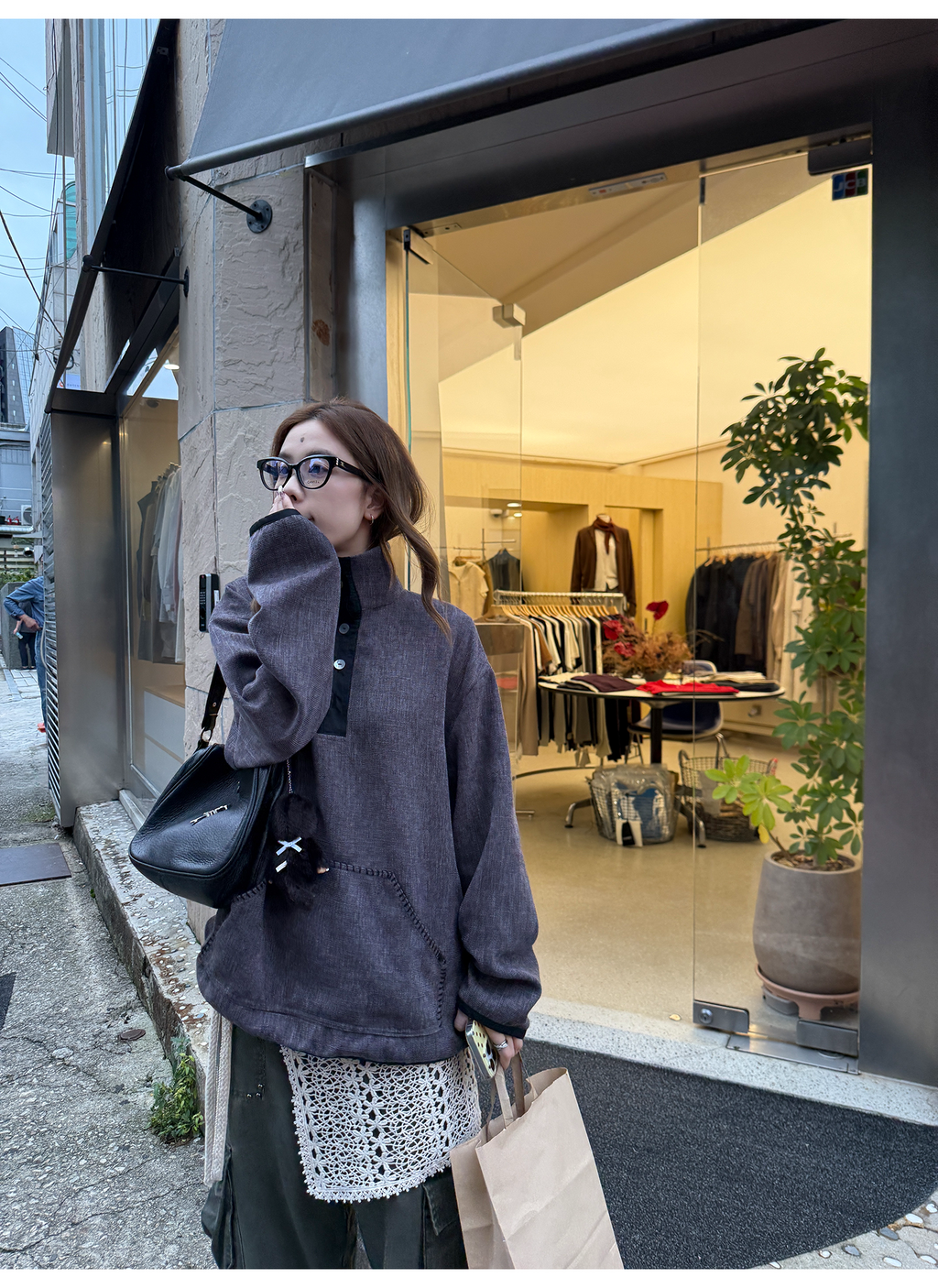 LelyMooch ステッチ入り立ち襟スウェット  LEM253