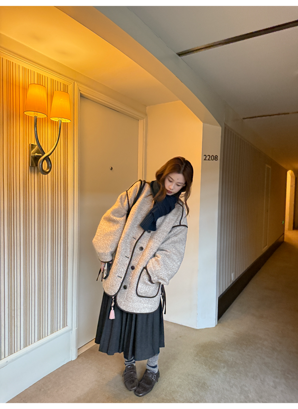 LelyMooch 配色パイピング ループウールジャケット　LEM278