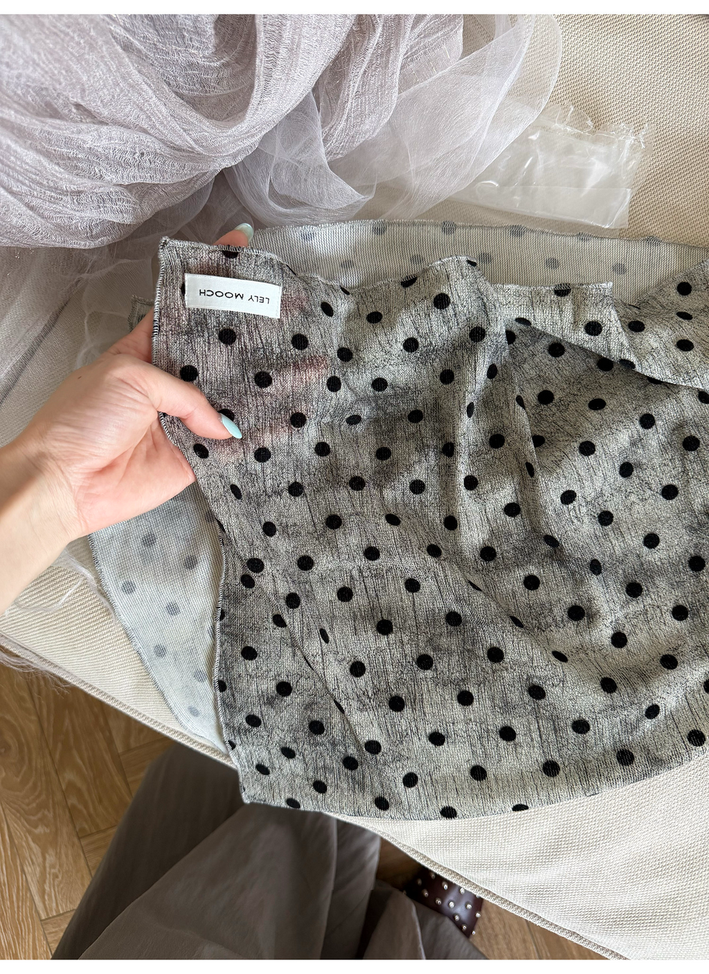 LelyMooch Dotted Sheer Scarf Grey Gradient Retro Accent LEM327