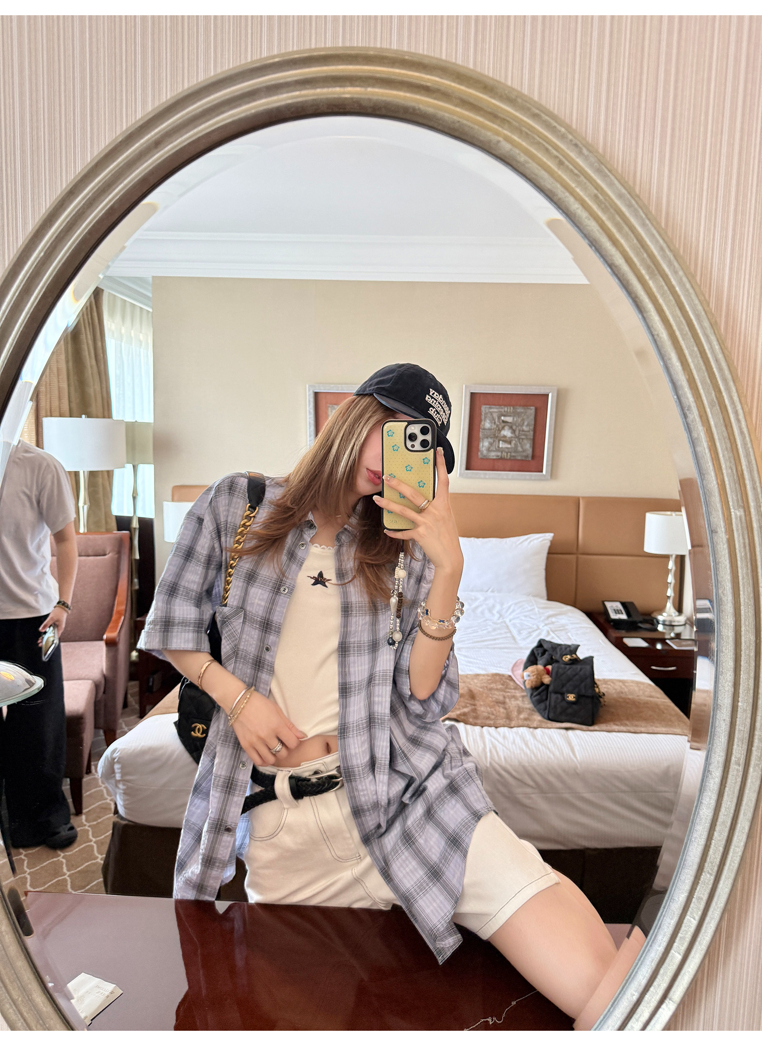 LelyMooch パープル格子柄・軽量半袖シャツ  LEM198