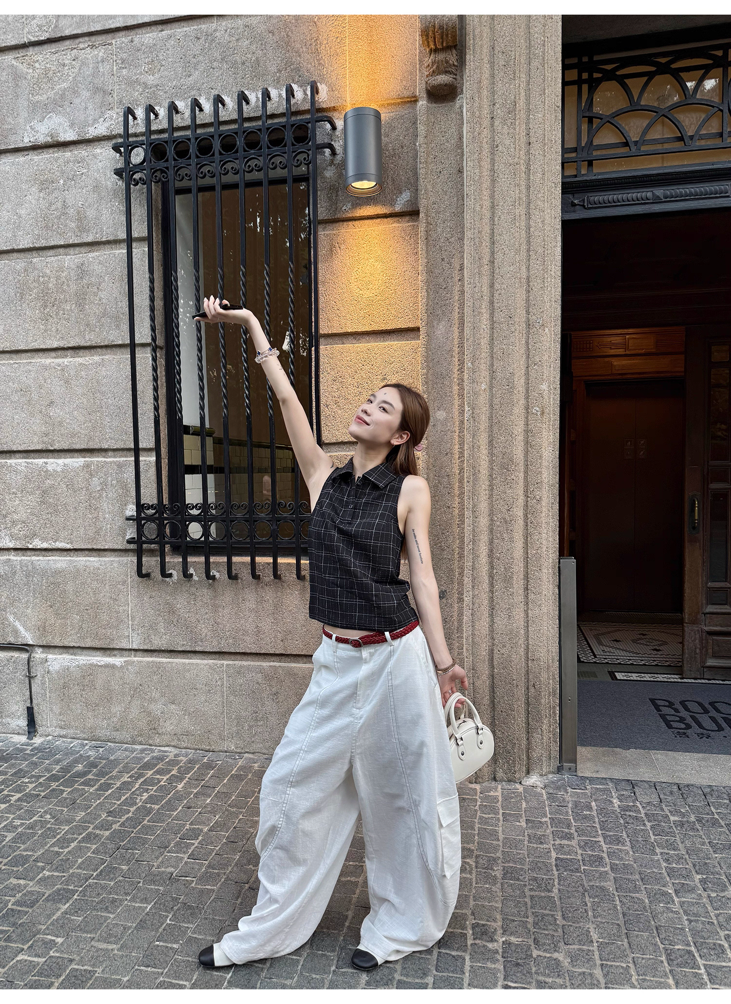 LelyMooch ノースリーブチェック柄ポロシャツ　LEM188