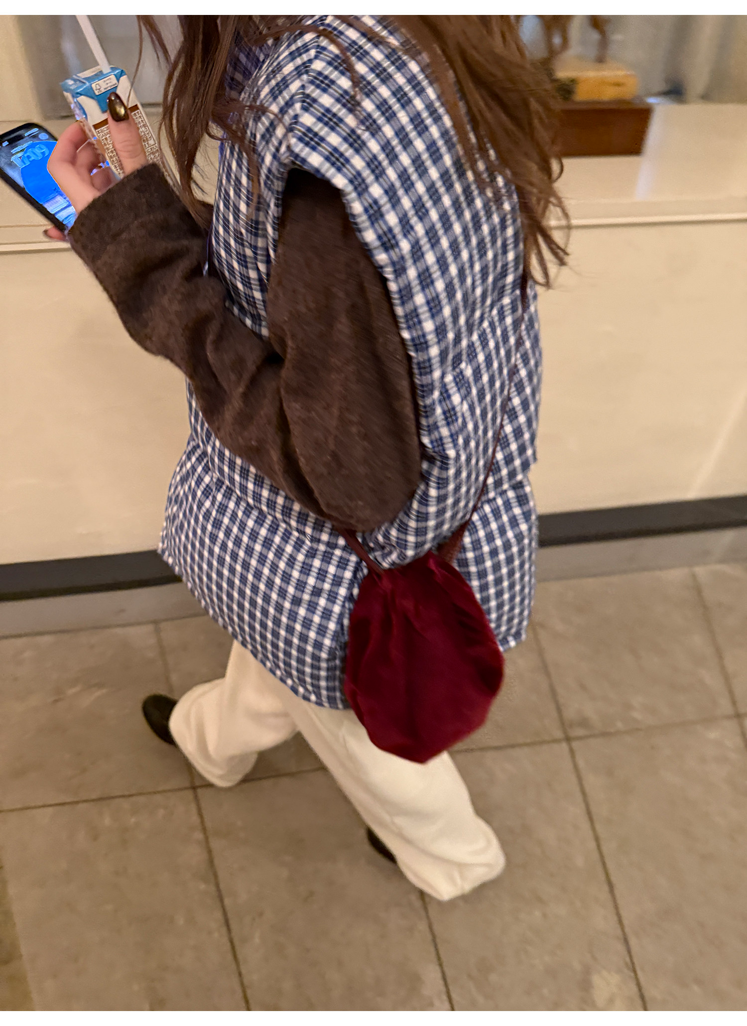 LelyMooch ギンガムチェック スタンドカラー ダウンベスト  LEM291