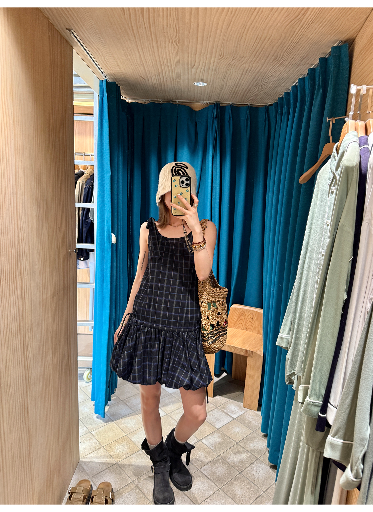 LelyMooch 甘辛ミックスな一枚｜Uネック×チェック柄ワンピース  LEM160