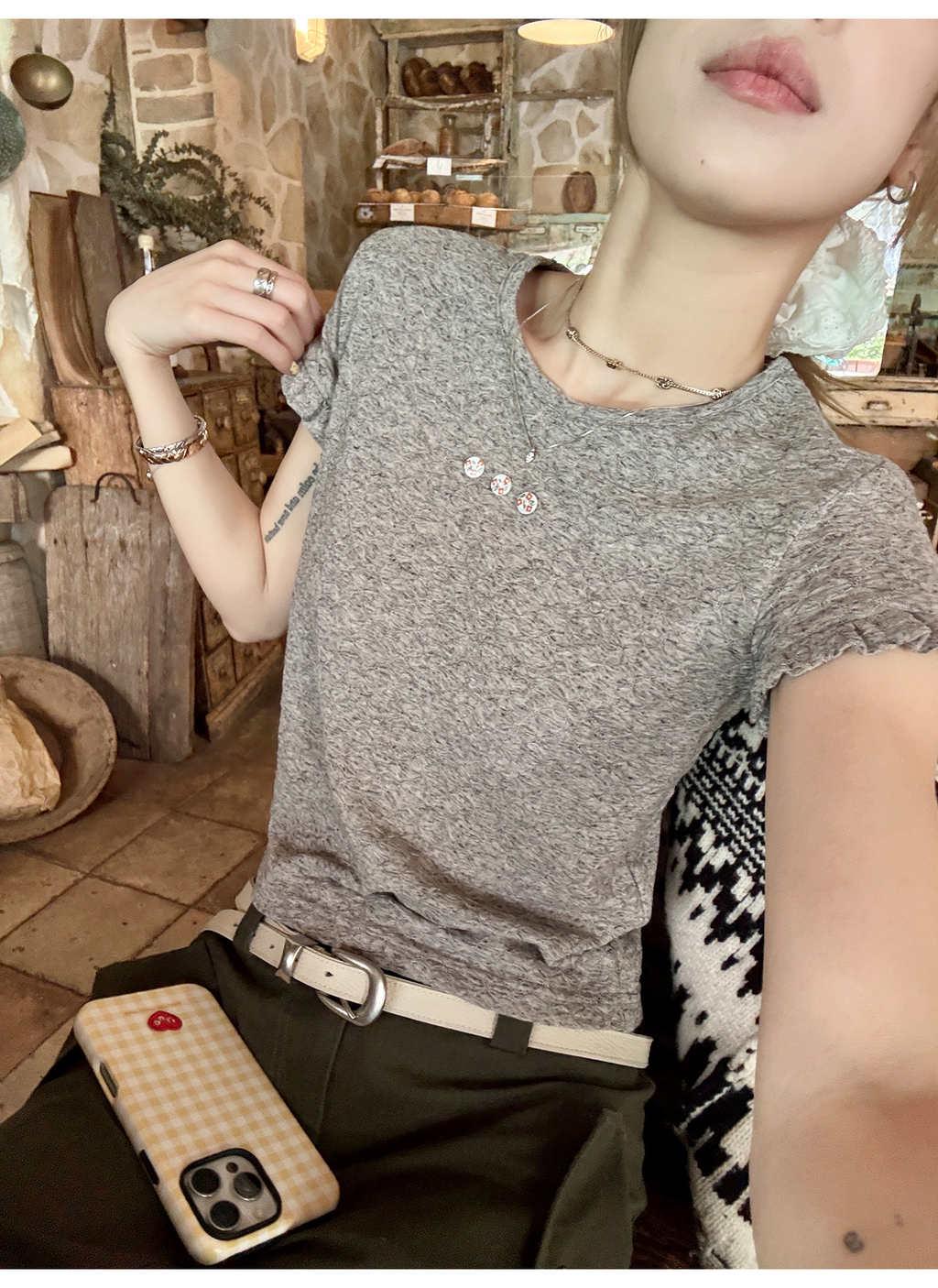 LelyMooch 貝ボタン綿麻Tシャツ  LEM168