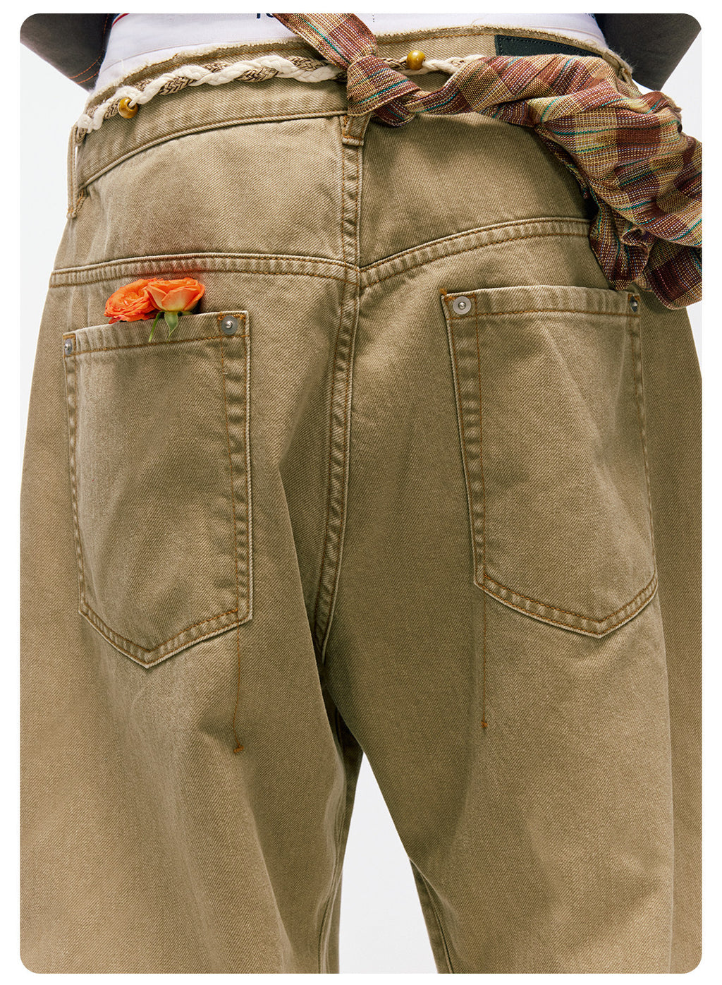 ムラ感デニム 断ち切り仕様 紐プレゼント イージーワイドパンツ LOM041