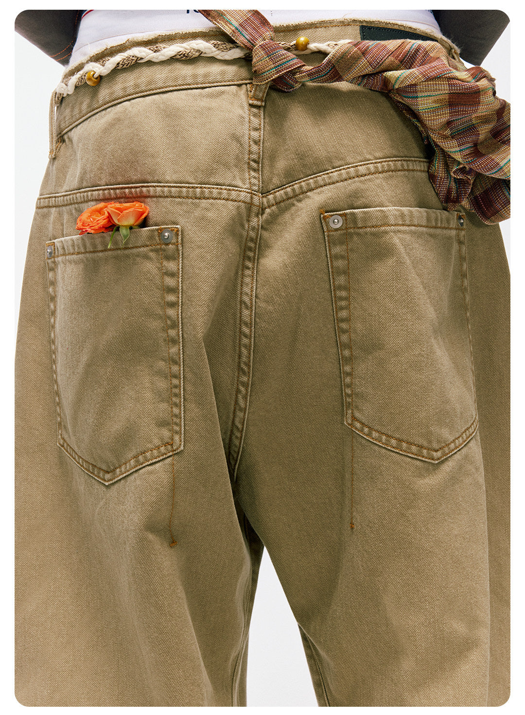 ムラ感デニム 断ち切り仕様 紐プレゼント イージーワイドパンツ LOM041