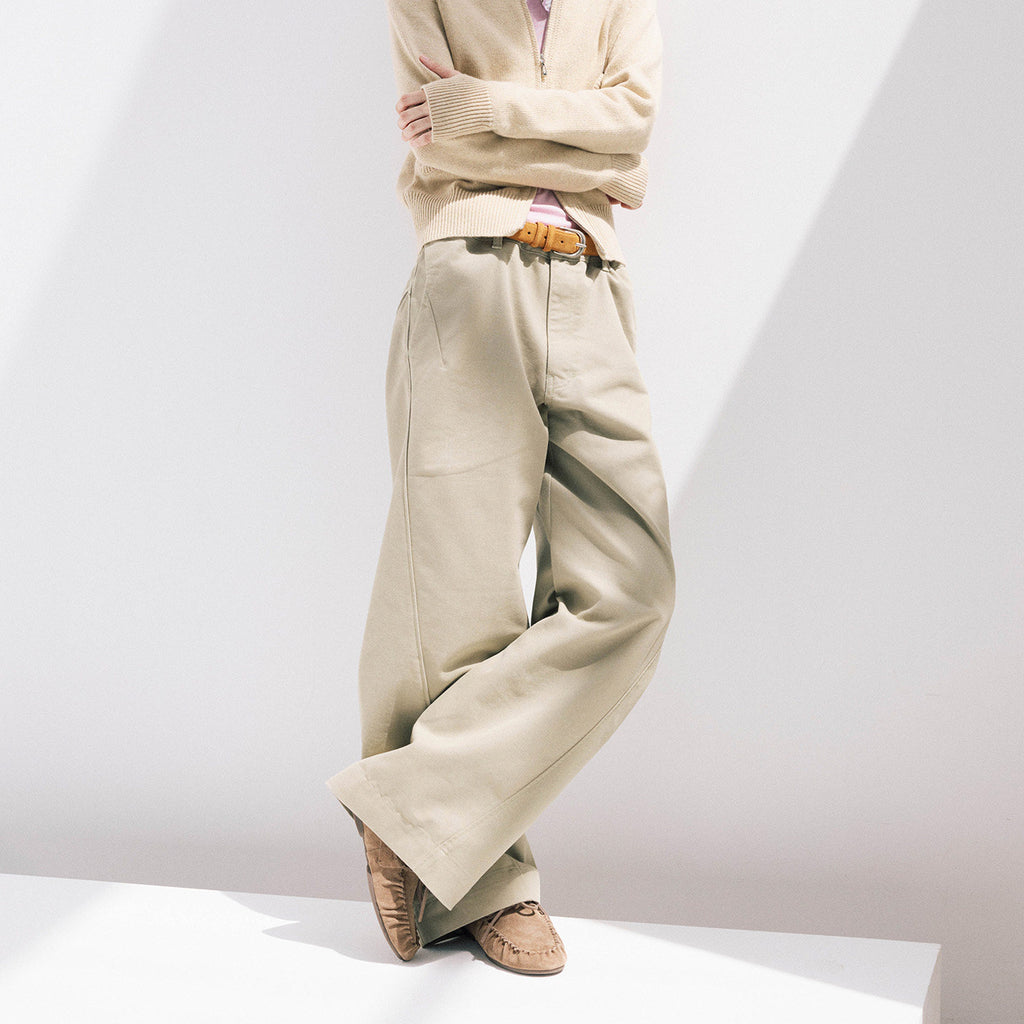 立体カーブドライン × ワイドシルエット構造タックデザインデニムパンツ LOM030