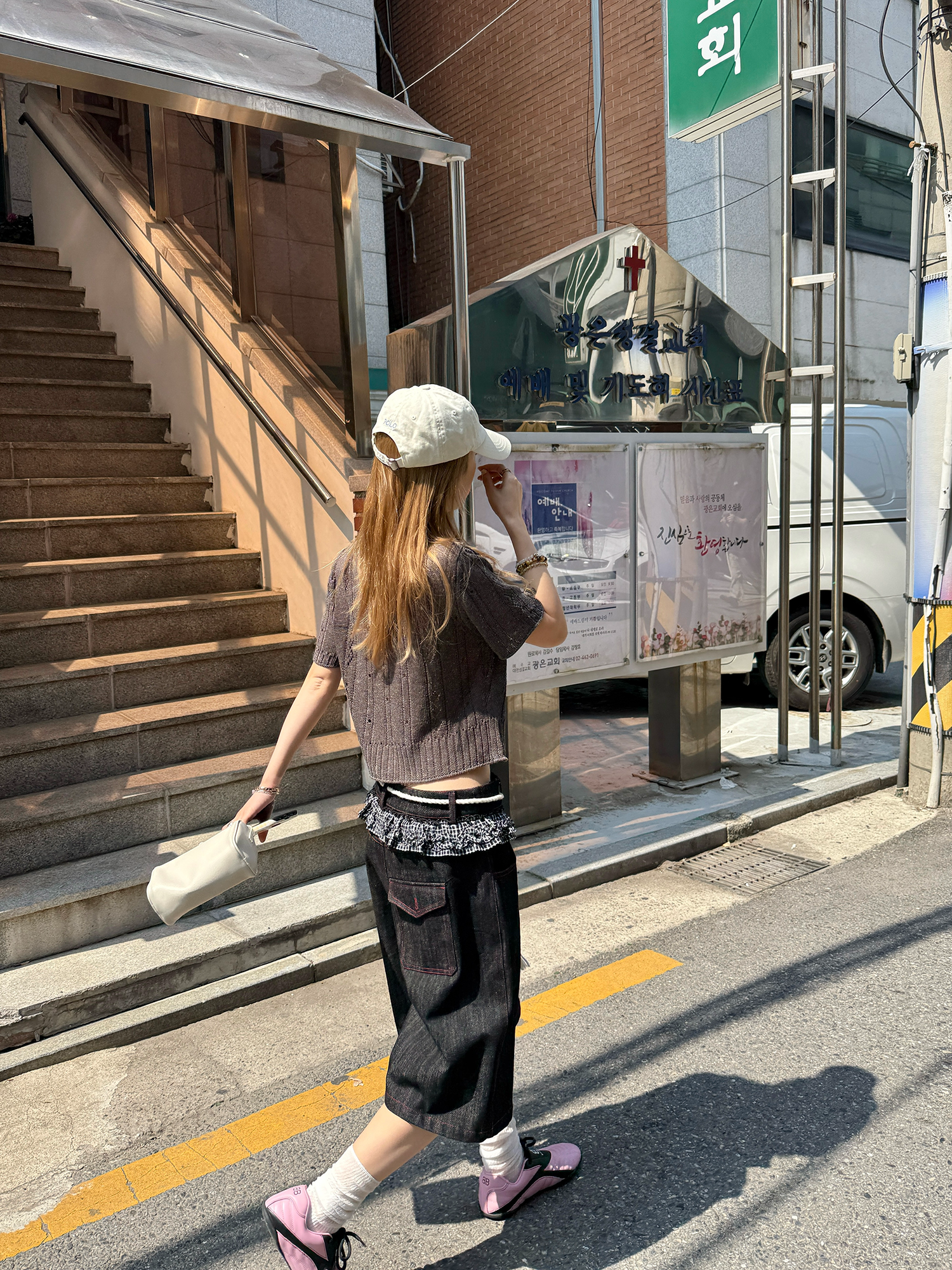 LelyMooch 赤ステッチ×ギンガムデニムハーフパンツ   LEM201