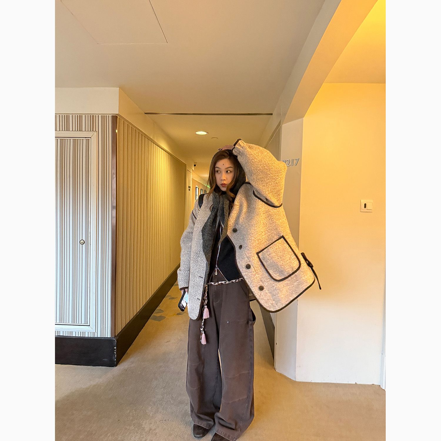 LelyMooch 配色パイピング ループウールジャケット　LEM278