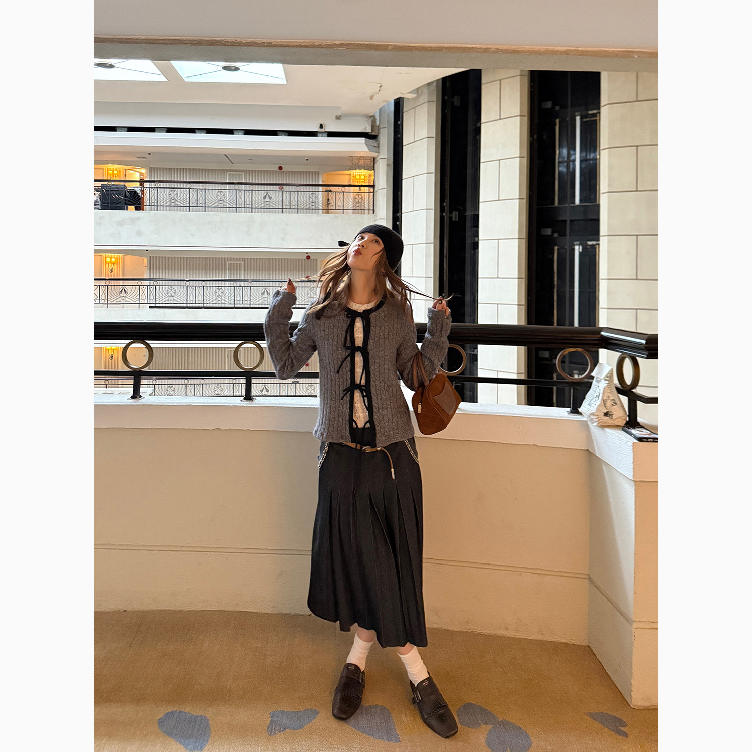 LelyMooch ケーブル調 × 配色リボン ニットトップス LEM276