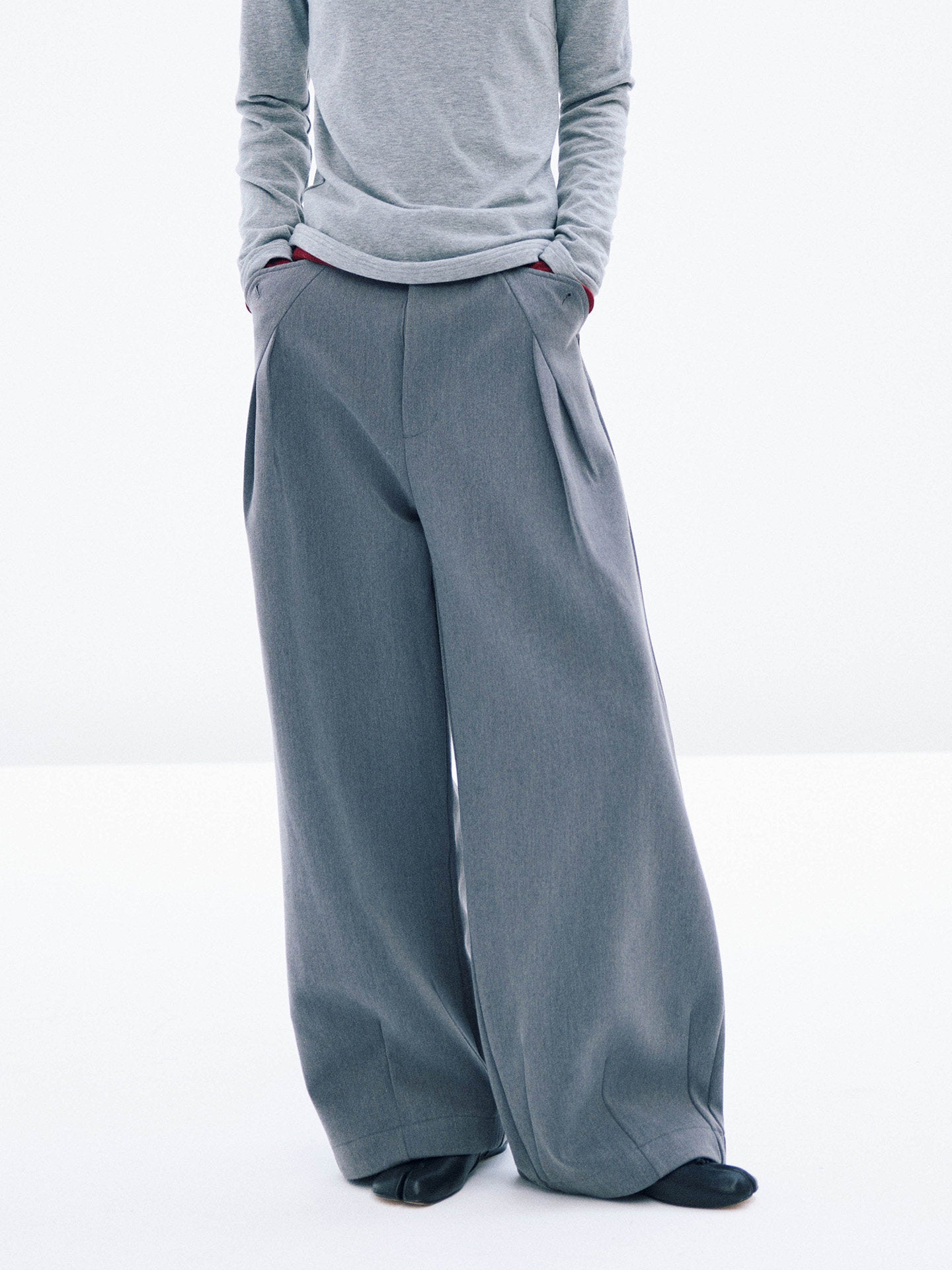 ハリ感Aラインシルエット重厚ウォーム素材スラックスClean Fit  LOM031