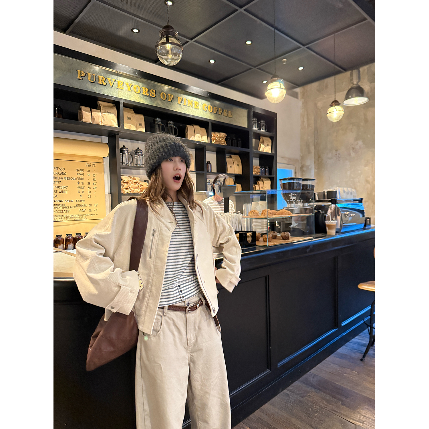 LelyMooch ふんわりグレーボーダーニット  LEM240