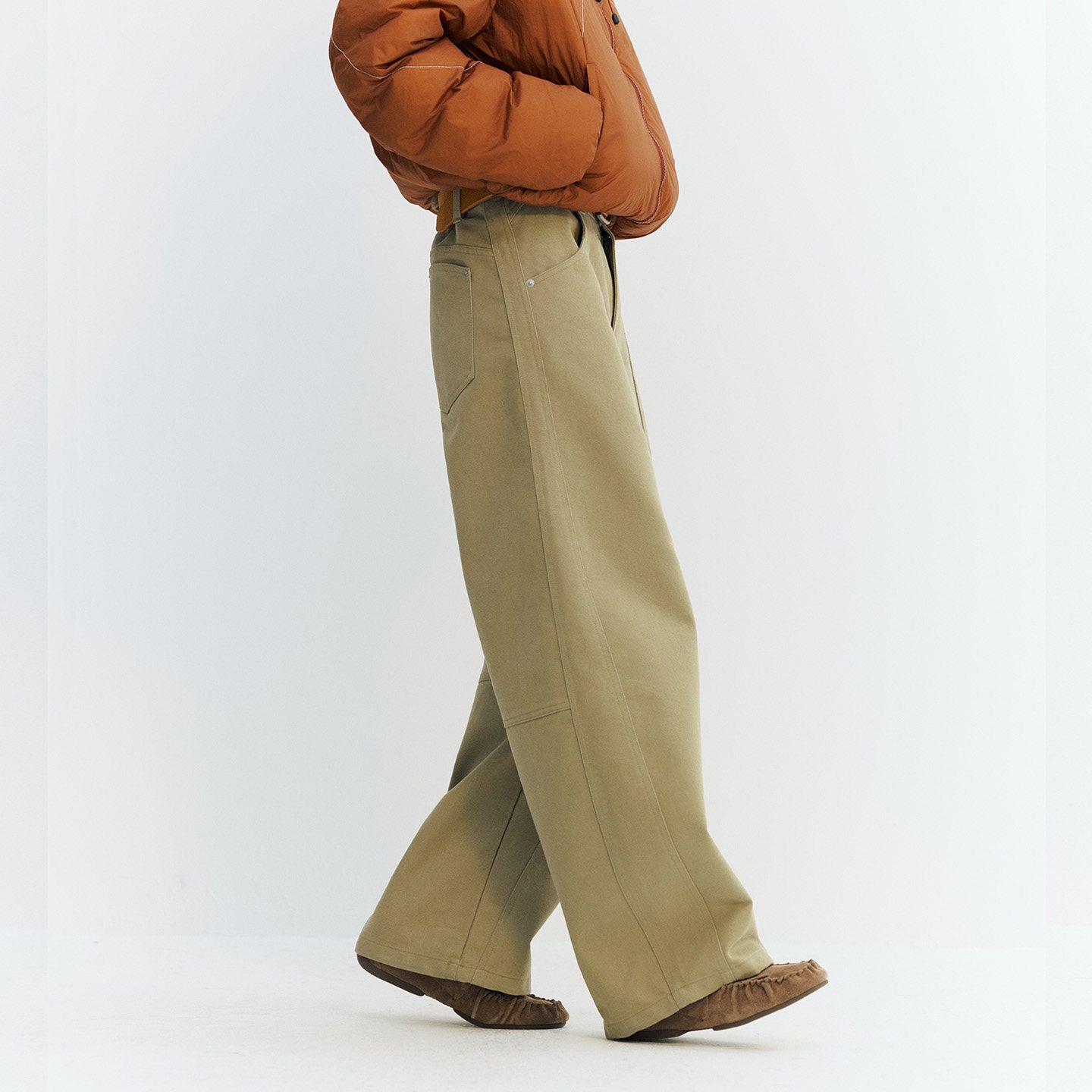 カーブ切替デザイン ツイルバレルパンツ  LOM050