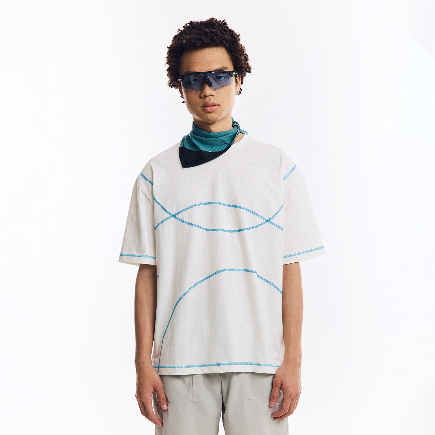 配色ライン半袖Tシャツ  LOM078