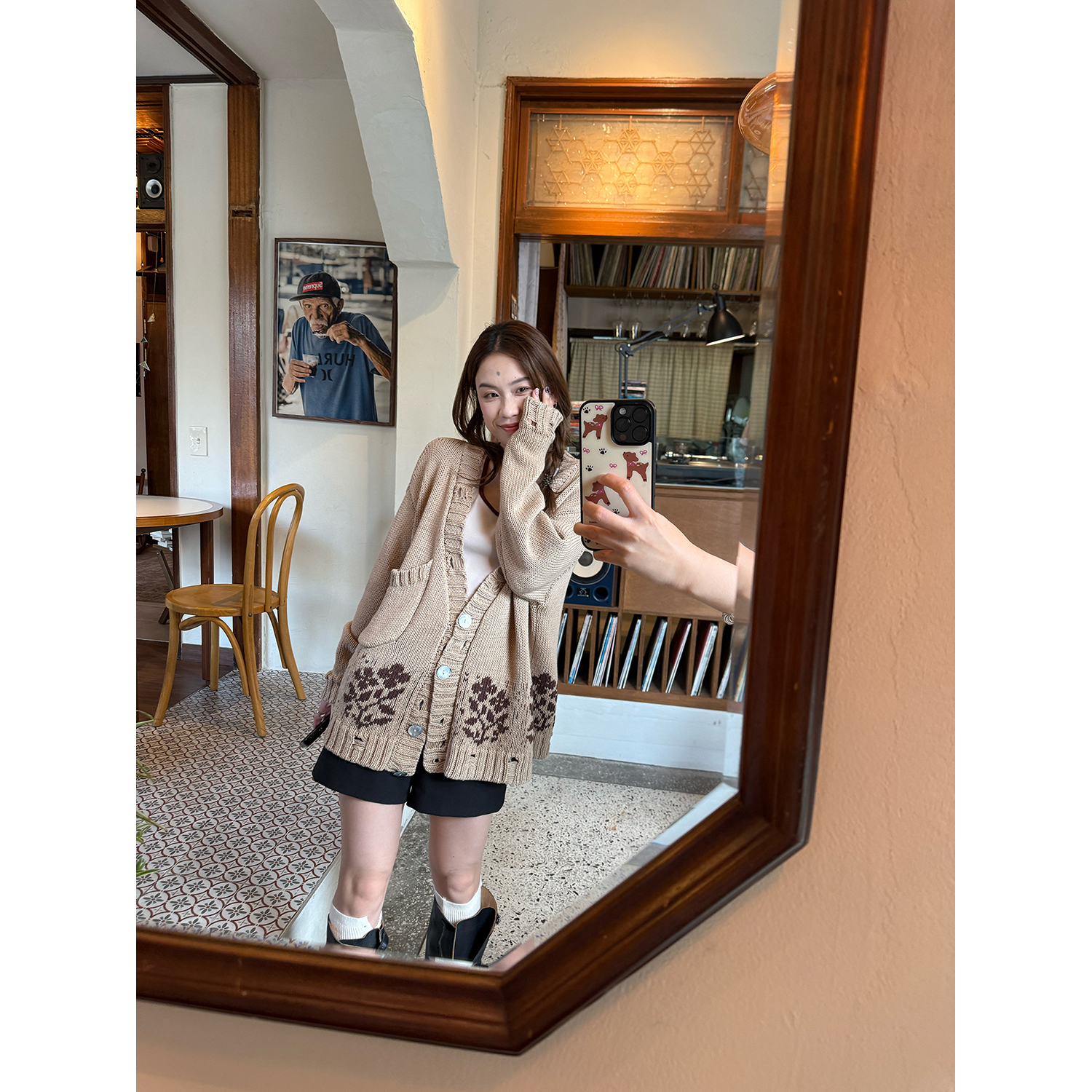 LelyMooch Vネック ニットカーディガン ポケット付き  LEM227