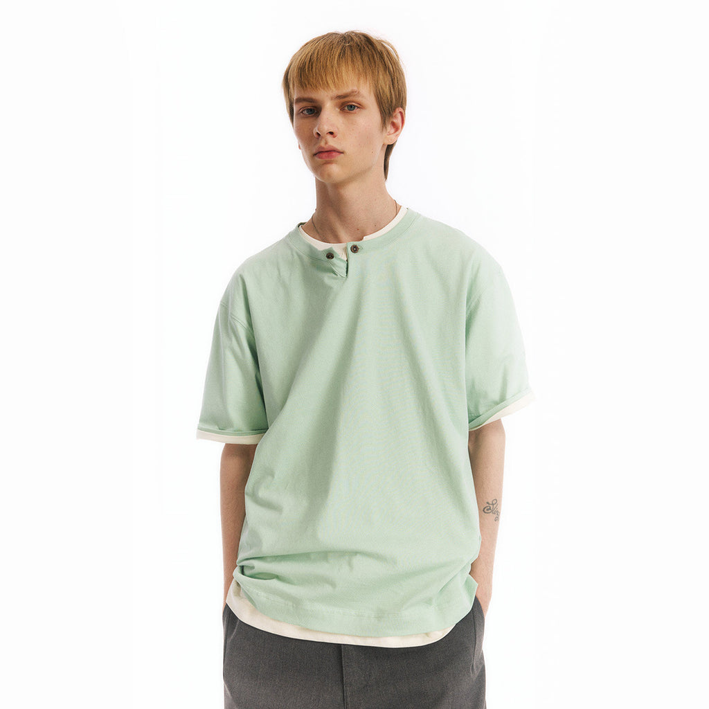 ヘンリーネック 半袖Tシャツ隠しポケット付き  LOM065