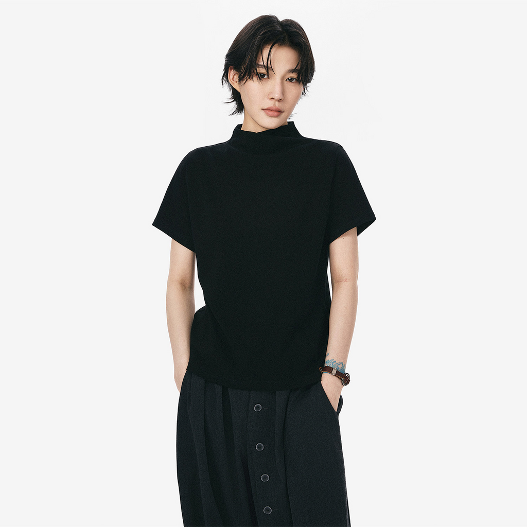 モックネックフレンチスリーブTシャツ  LOM073