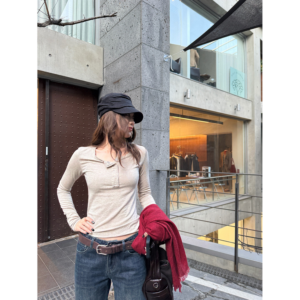 LelyMooch 3色展開 ヘンリーネック ウール混 インナートップス  LEM296