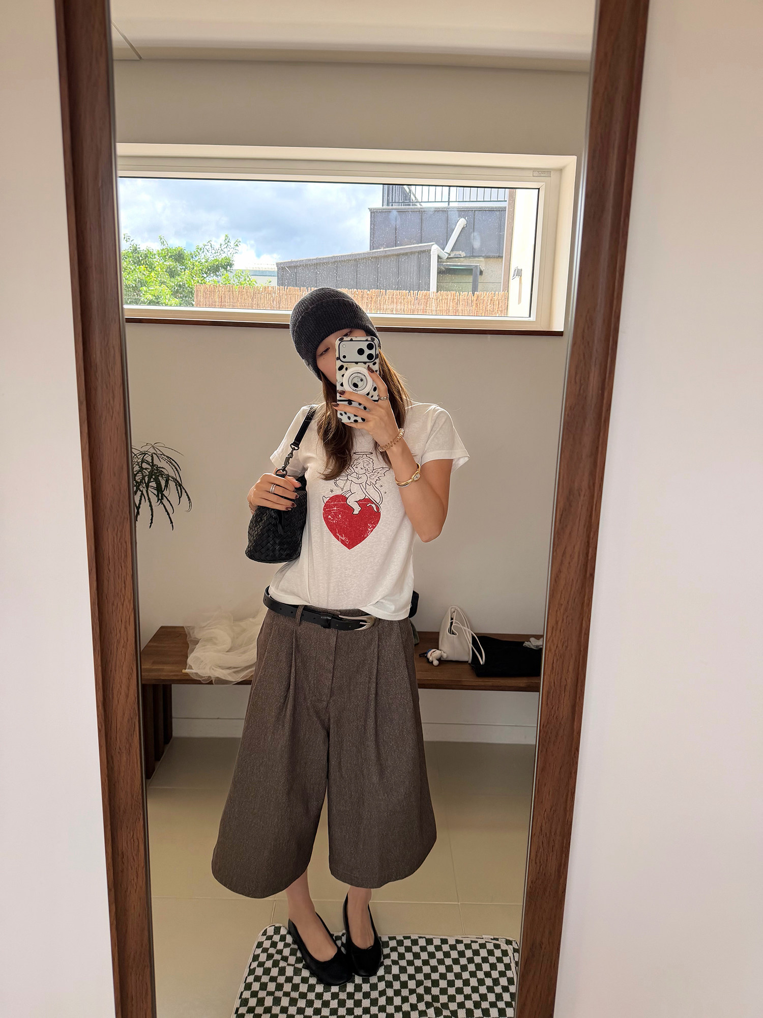 LelyMooch 配色ウエスト アジャスター付きタックキュロットパンツ  LEM396
