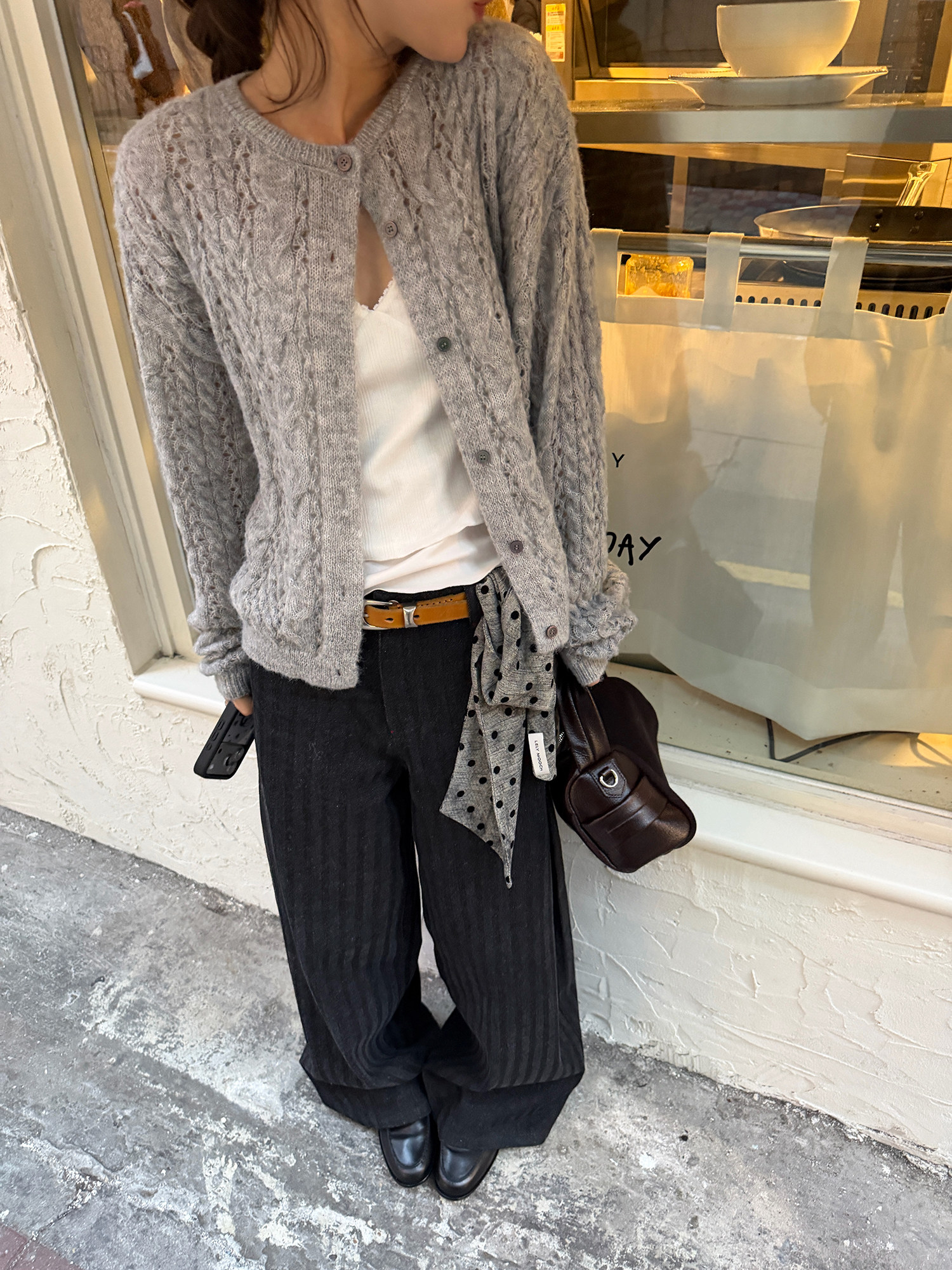 LelyMooch Watermark Cable Knit Two-Tone Cardigan LEM320
