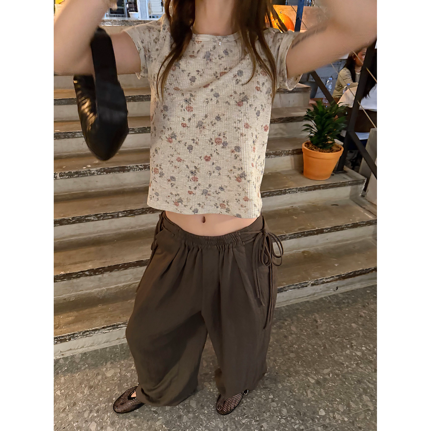 LelyMooch リネン混ドロストワイドパンツ  LEM345
