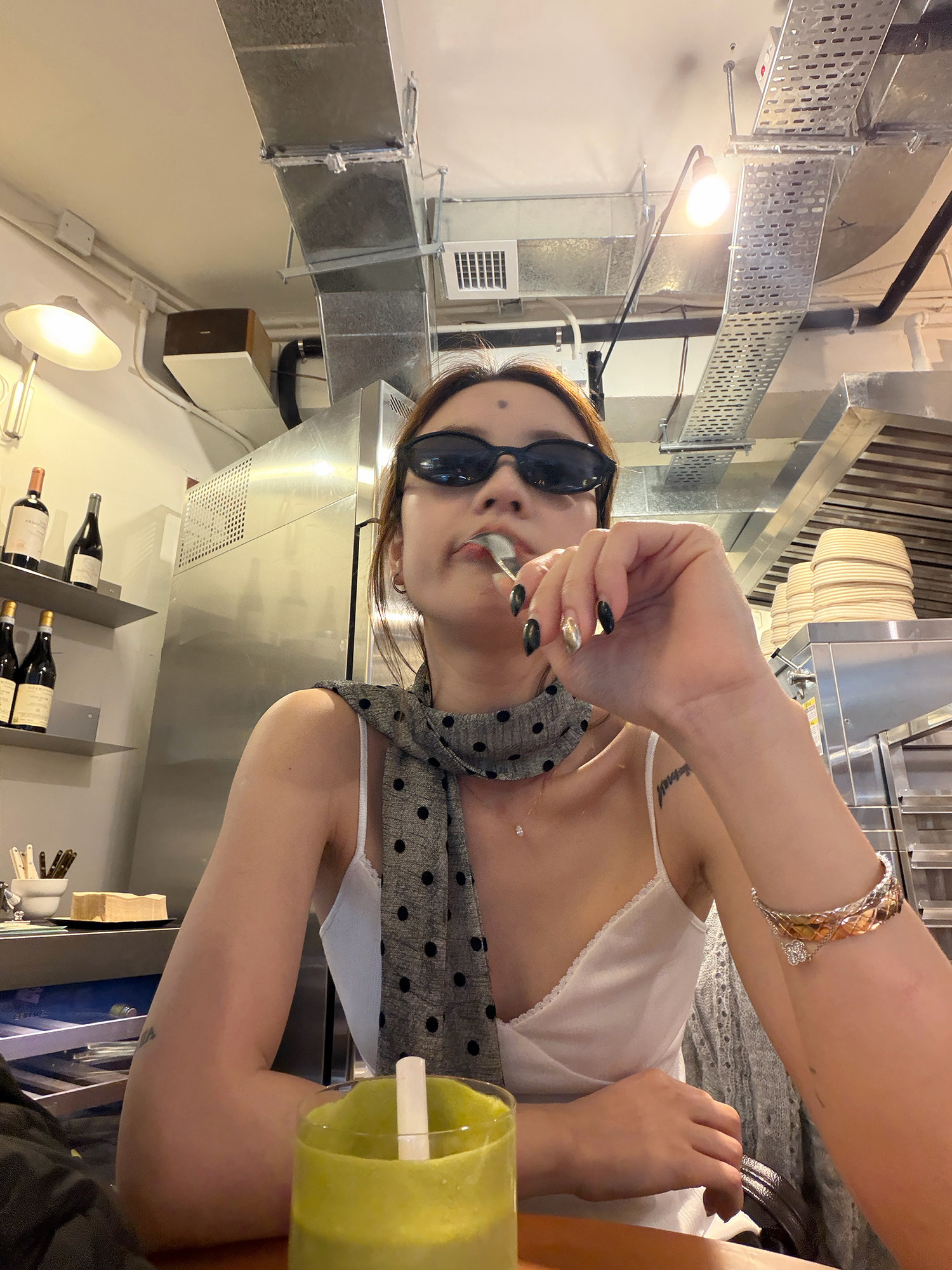 LelyMooch Sciarpa trasparente a pois Grigio sfumato Accento retrò LEM327