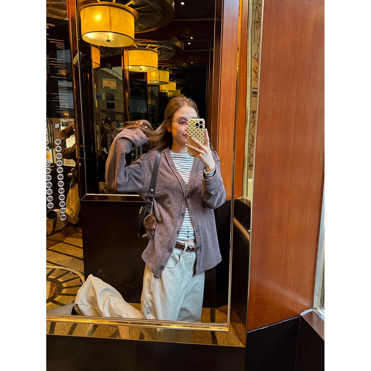 LelyMooch Vネック フェイクウールカーディガン 秋LEM234