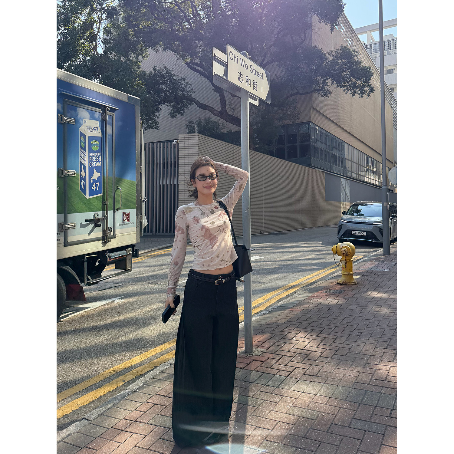 LelyMooch アート総柄シアーメッシュトップス  LEM314