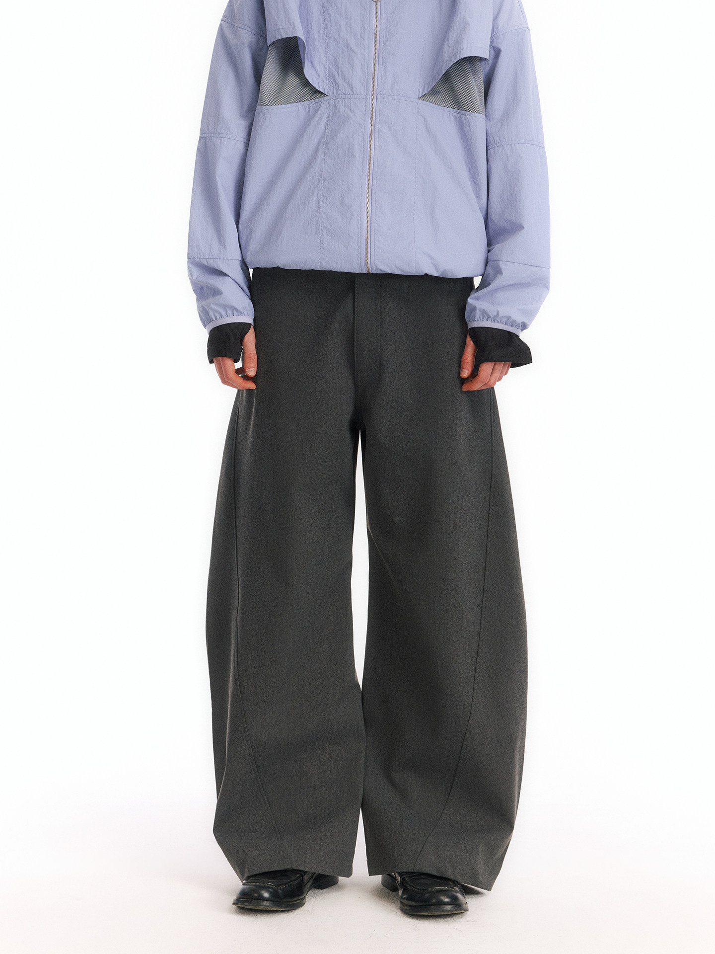 Wool Blend Curved Slacks | Crisp, Draping, Wrinkle-Resistant LOM053