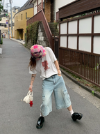 LelyMooch 体型カバー◎ カーゴデニムパンツ  LEM182