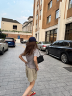 LelyMooch 細ボーダー 配色リブTシャツ  LEM380
