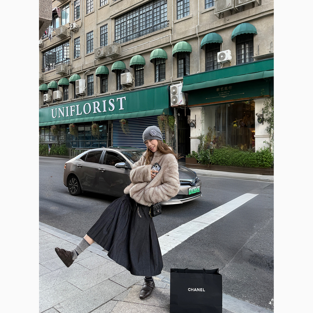 LelyMooch 黒プリーツスカート・ゴムウエスト  LEM277