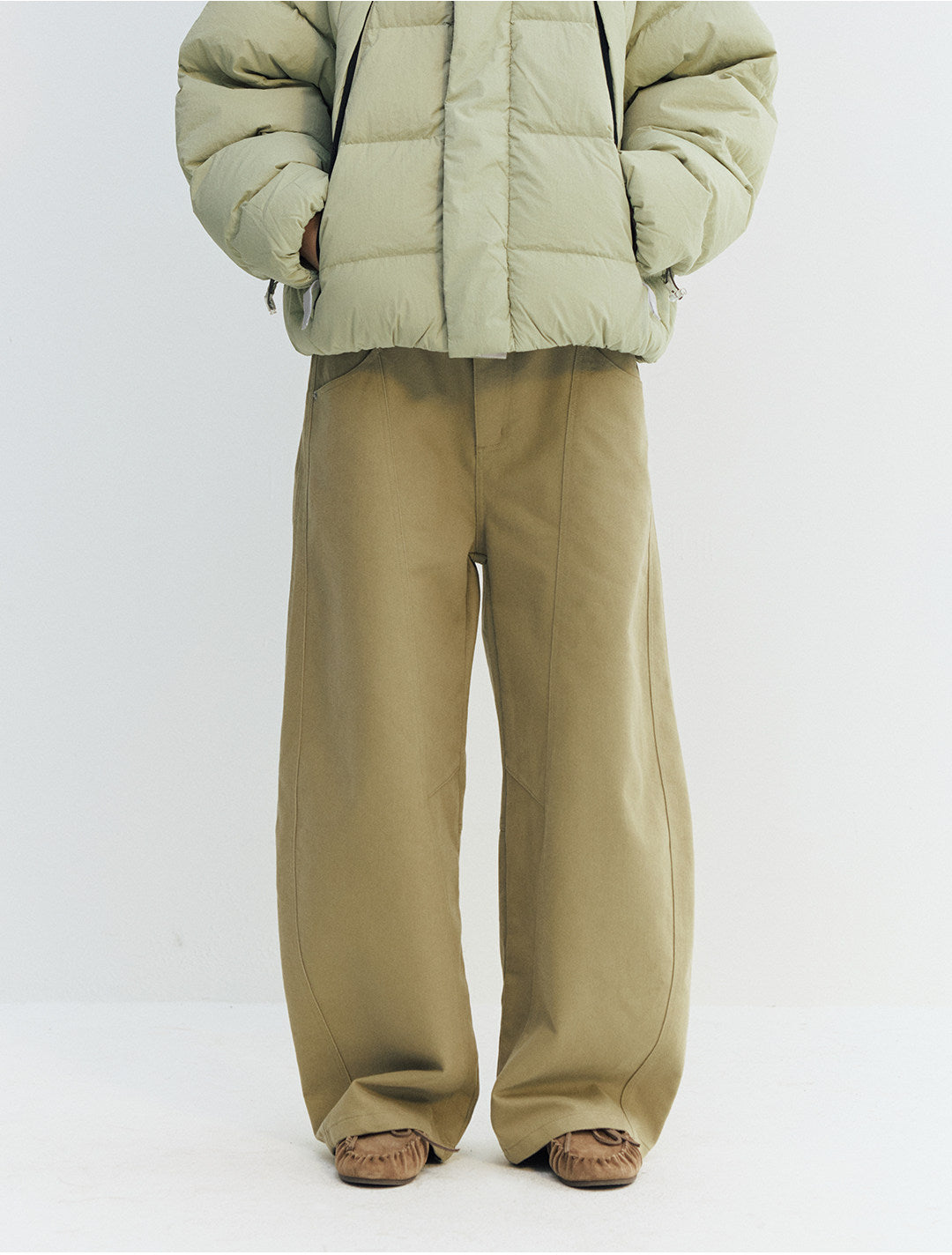 カーブ切替デザイン ツイルバレルパンツ  LOM050