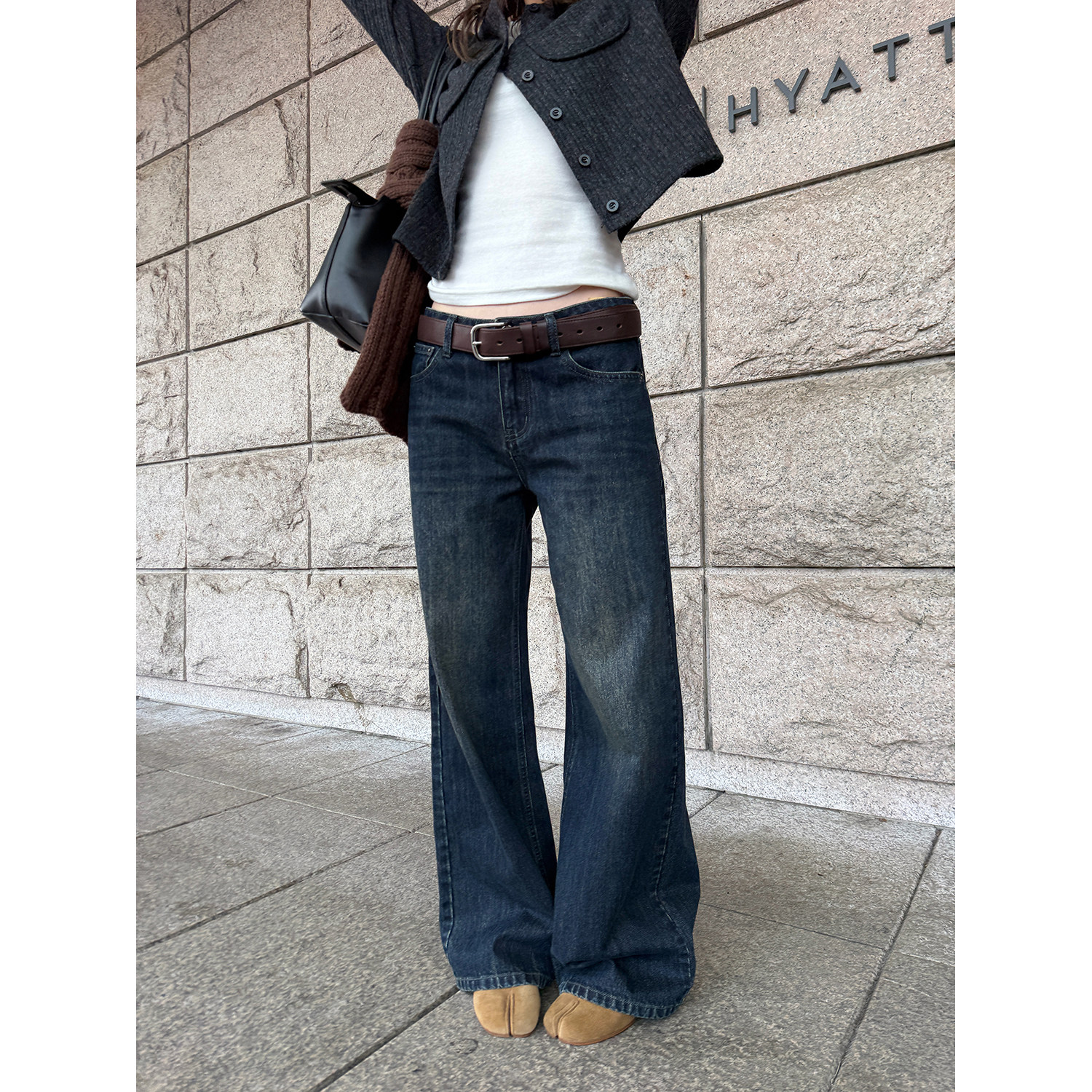 LelyMooch 色落ち加工 ストレートデニムパンツ　LEM304