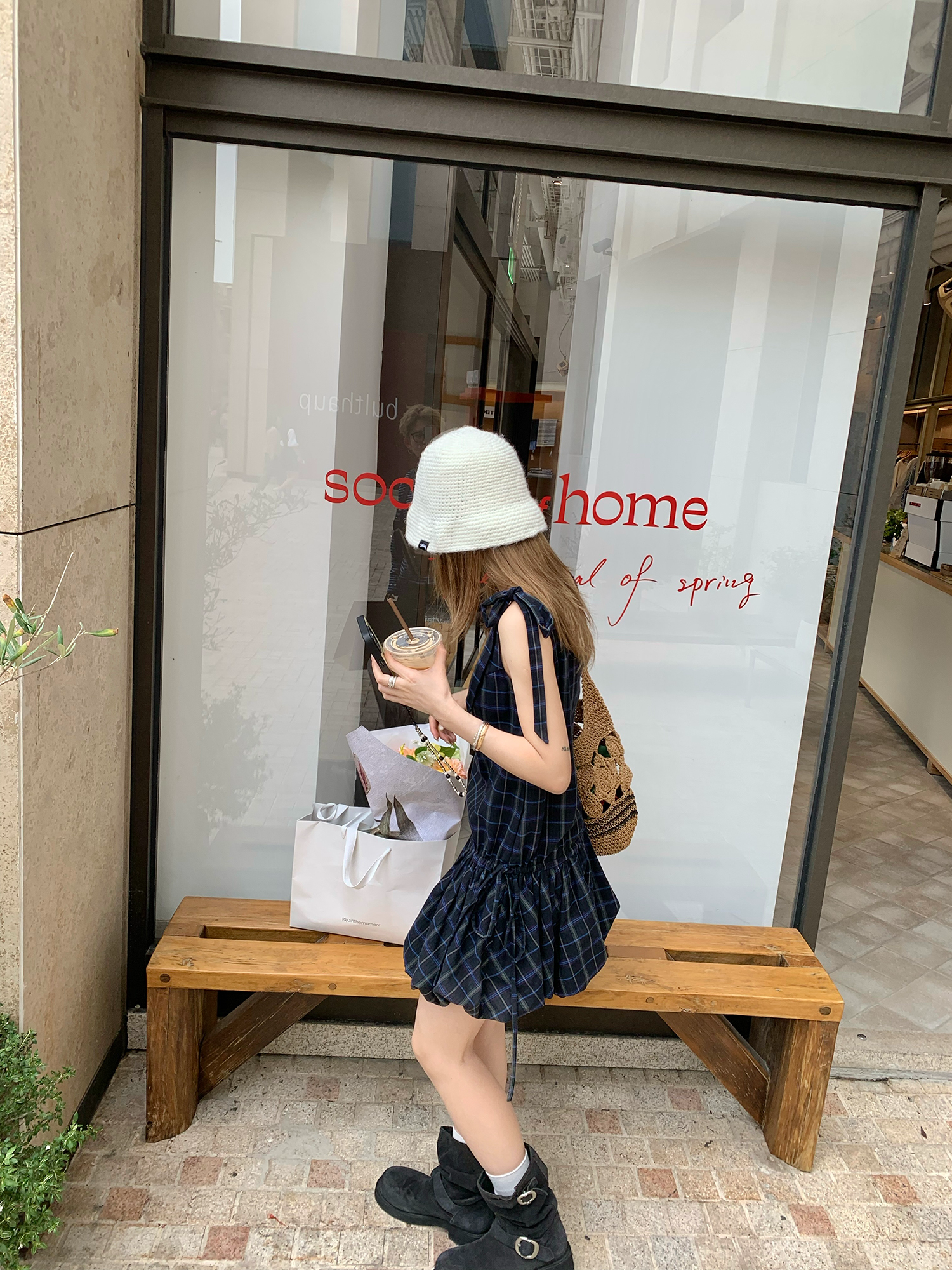 LelyMooch 甘辛ミックスな一枚｜Uネック×チェック柄ワンピース  LEM160