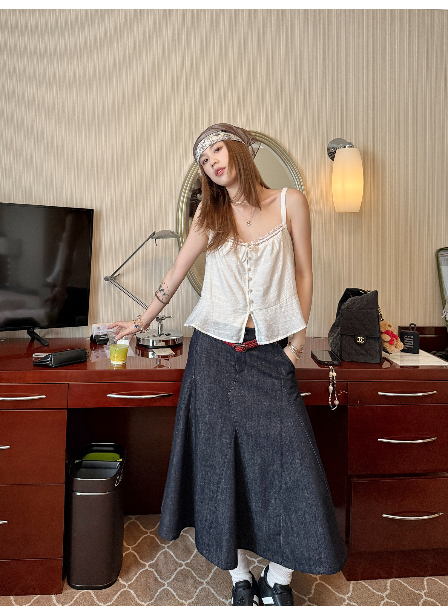 LelyMooch 通年使えるAラインデニムスカート   LEM202