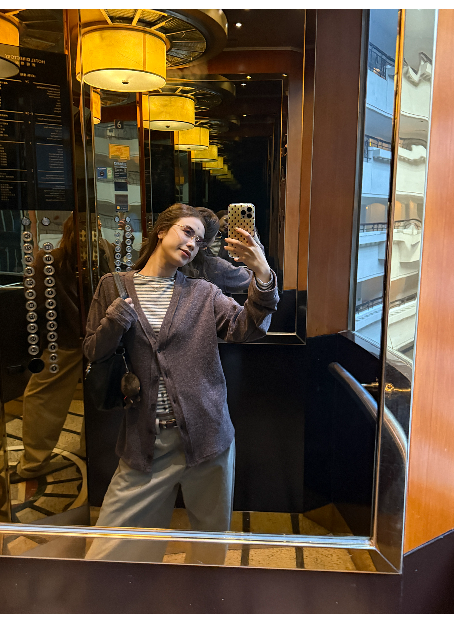 LelyMooch Vネック フェイクウールカーディガン 秋LEM234