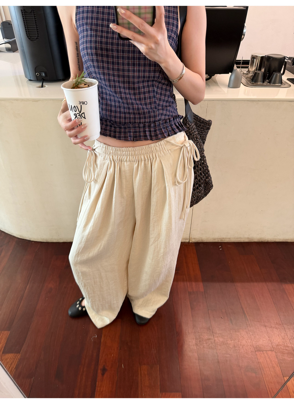 LelyMooch リネン混ドロストワイドパンツ  LEM345